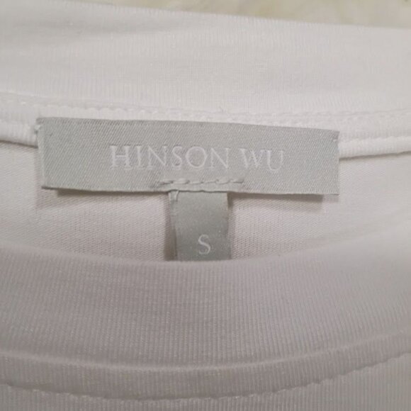 Hinson Wu White 3/4 Sleeve Boat Neck Double Knit Panel Shirt S - Picture 3 of 9